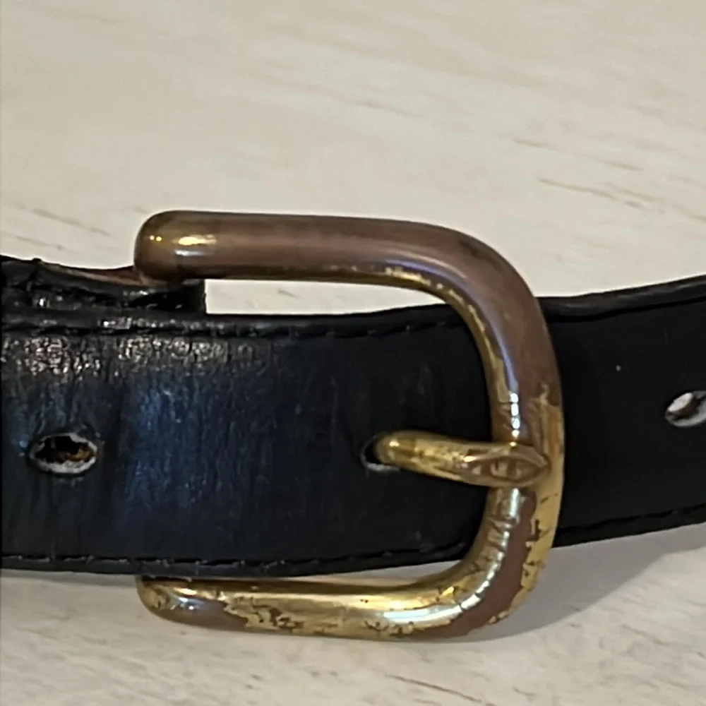 Vintage Coach leather belt glove tanned leather black brass buckle 36”